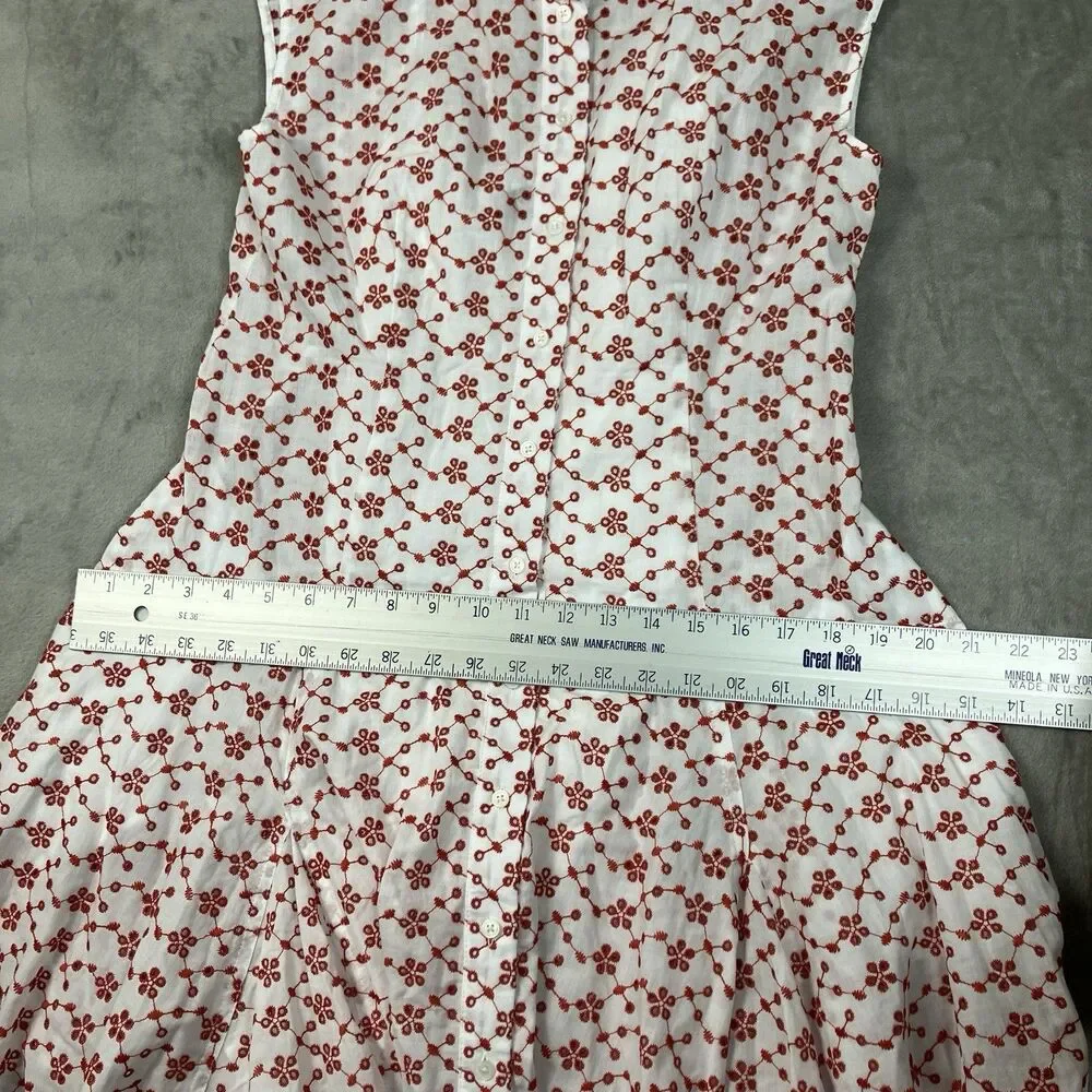 J Crew Eyelet Shirt Dress Womens 10 Red Mini Sleeveless Collared Feminine